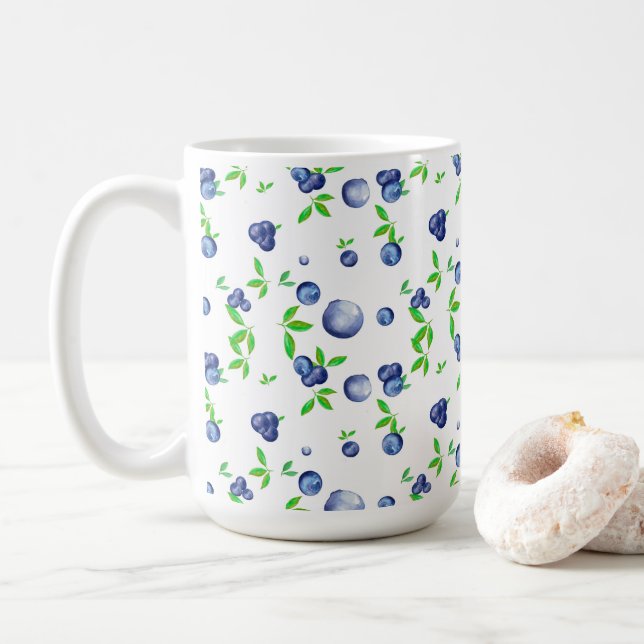 Taza De Café Arándanos, arándanos de arándano, arte de frutas   (Con donut)
