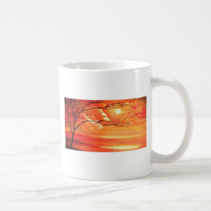 Taza De Café Árbol abstracto y atardecer rojo