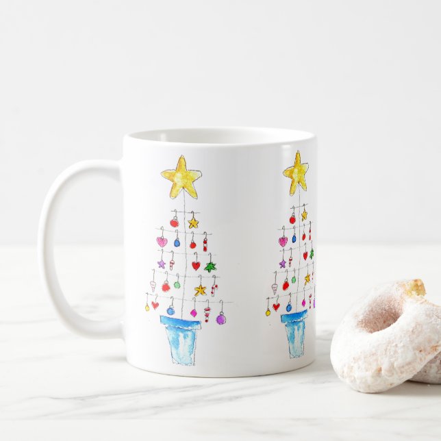 Taza De Café Árbol Alegre y Brillante (Con donut)