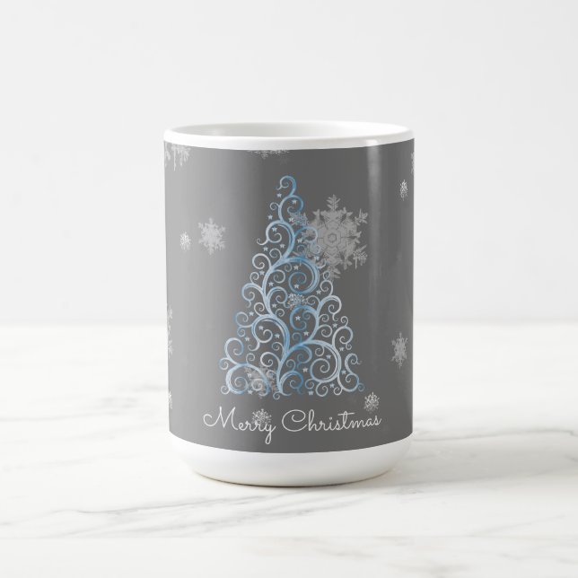 Taza De Café Árbol azul de Navidad y serpentín de nieve (Centro)