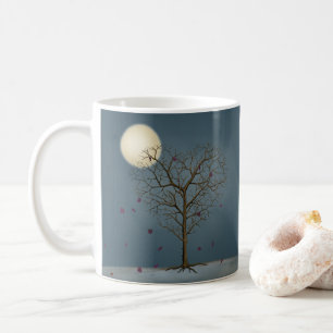 Taza De Café Árbol con forma de corazón melancólico debajo de l
