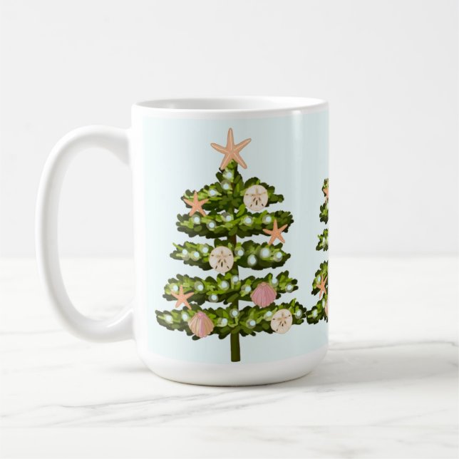 Taza De Café Árbol costero de Navidad de las conchas marinas (Izquierda)