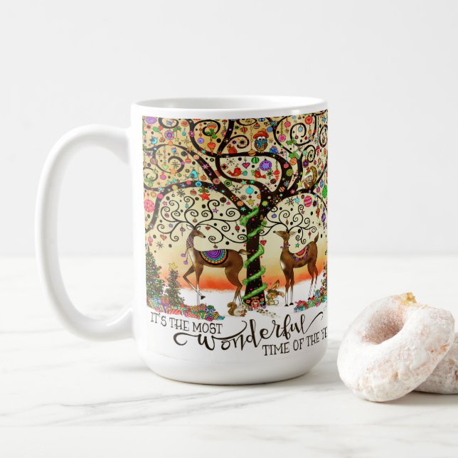 Taza De Café Árbol de adornos navideños de renos festivos (Con donut)