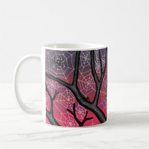Taza De Café árbol de arañas de puesta de sol con arañas