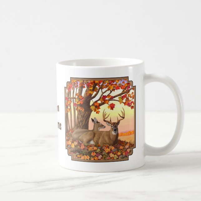 Taza De Café Árbol de arce del otoño de los ciervos blancos (Derecha)