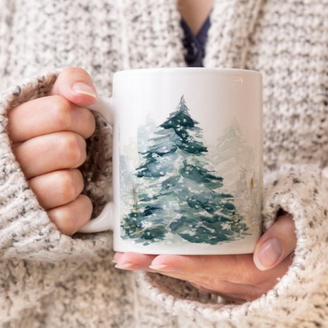 Taza De Café Árbol de bosques de invierno acuarela (Subido por el creador)