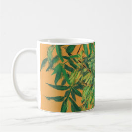 Taza De Café Árbol de ceniza, verde verde amarillo veraniego ar