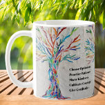 Taza De Café Árbol de citas motivadas inspiradoras<br><div class="desc">Café inspirador Motivacional. Este tazón de café decorativo cuenta con un árbol de mosaico de colores arcoiris y una cita inspiradora. Porque creamos nuestra propia obra de arte no encontrarás esta imagen exacta de otros diseñadores. Original Mosaico © Michele Davies. Cita original © Michele Davies.</div>