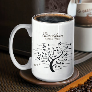 Taza De Café Árbol de familia grande personalizado (20 nombres)