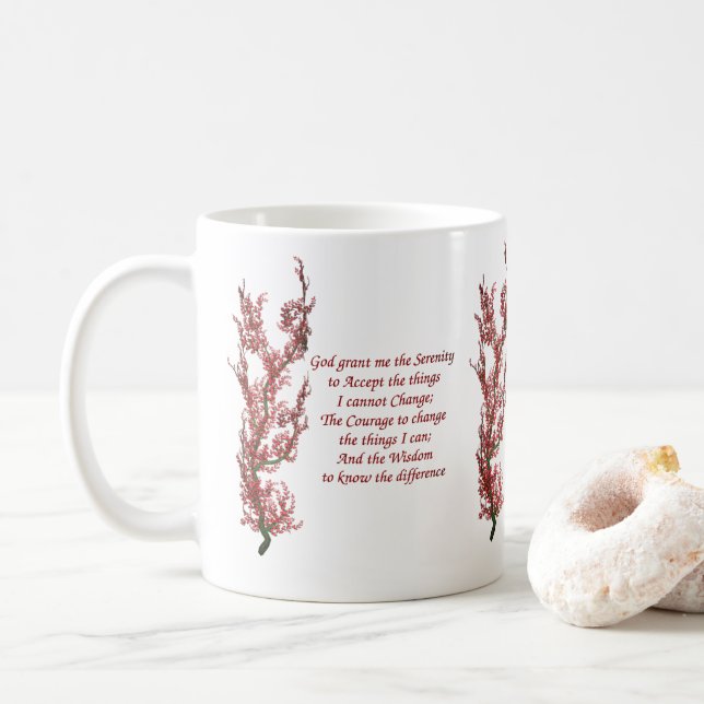 Taza De Café Árbol de flores de la oración de la serenidad Insp (Con donut)