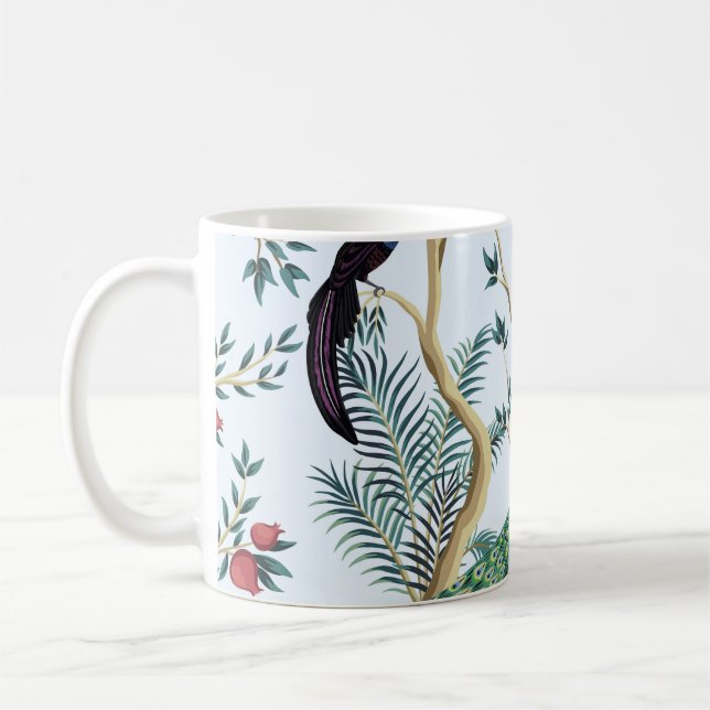 Taza De Café Árbol de frutas granadas de huerta, ave exótica (Izquierda)