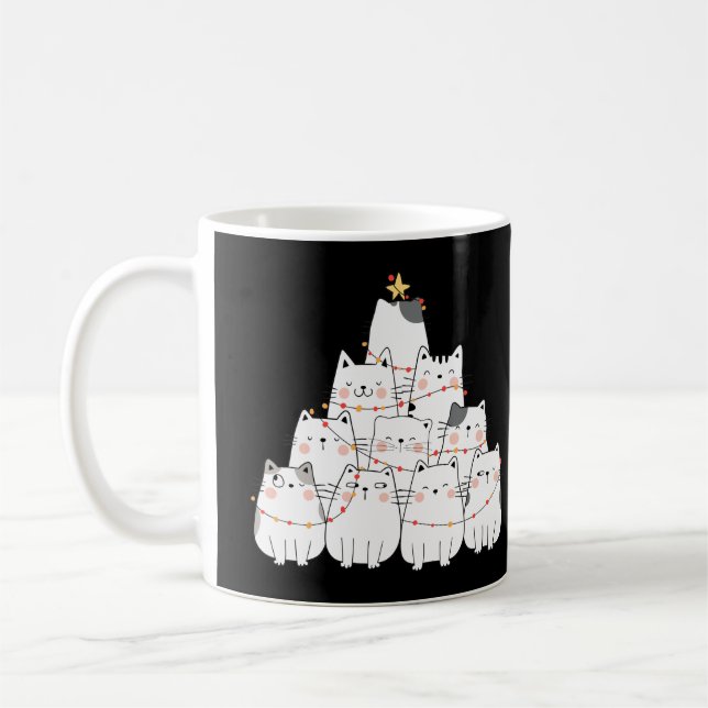 Taza De Café Árbol de gatos navidades con luces (Izquierda)
