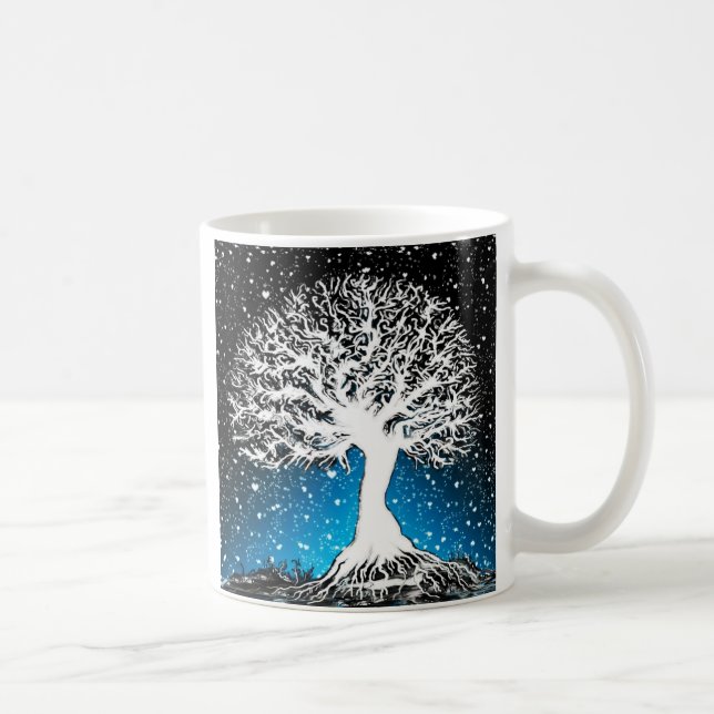 Taza De Café Árbol de invierno azul - Nieve (Derecha)