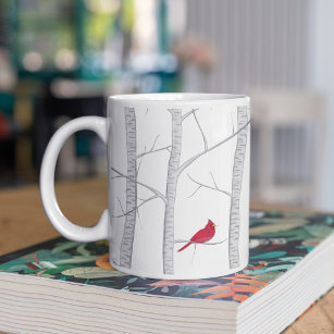 Taza De Café Árbol de invierno de pájaro rojo artístico Woodlan