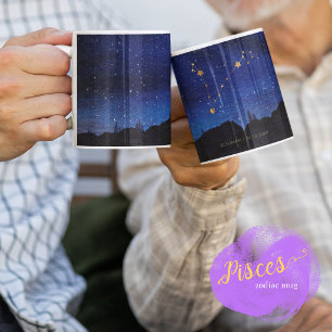 Taza De Café Árbol de la Noche Estrellada Oro Piscis Constelaci