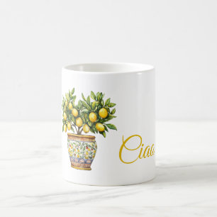 Taza De Café Árbol de limones amarillos Florero italiano Ciao (