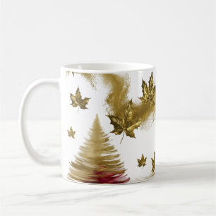 Taza De Café Árbol de Navidad Abstracto Hojas de Arce Doradas G