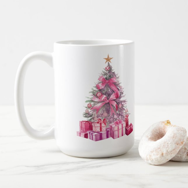 Taza De Café Árbol de Navidad acuarela (Con donut)