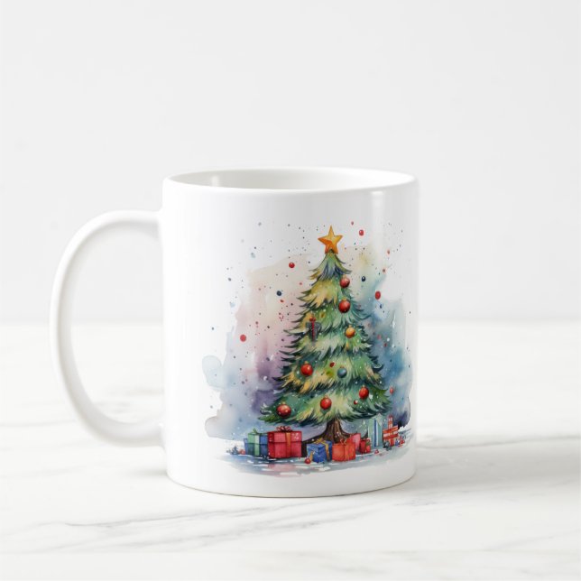 Taza De Café Árbol de Navidad acuarela (Izquierda)