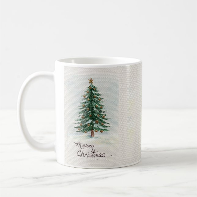 Taza De Café Árbol de navidad acuarela de estilo antiguo en nie (Izquierda)