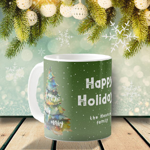 Taza De Café Árbol de Navidad acuarela Merry Jolly Happy Family
