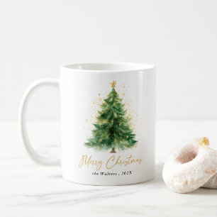 Taza De Café Árbol de Navidad acuarela moderna no foto
