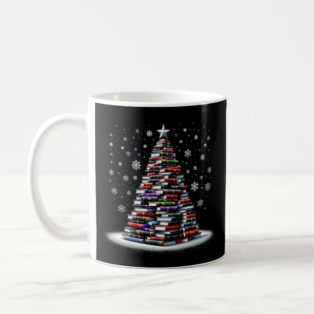 Taza De Café Árbol de Navidad Amor leyendo libros bibliotecario (Izquierda)