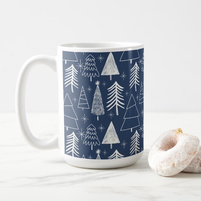 Taza De Café Árbol de Navidad - Árbol Evergreen - Azul de árbol (Con donut)