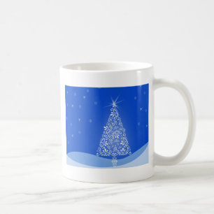 Taza De Café Árbol de Navidad Azul Blanco Alegre Luces Nocturna