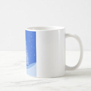 Taza De Café Árbol de Navidad Azul Blanco Alegre Luces Nocturna