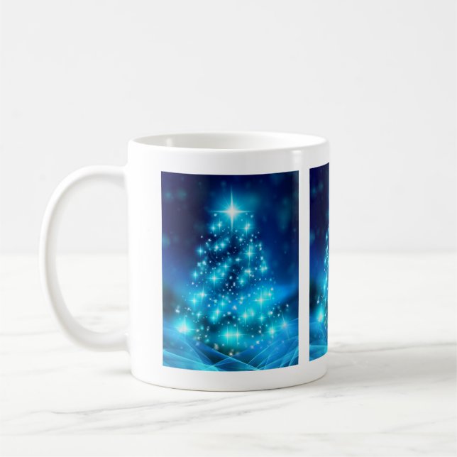 Taza De Café Árbol de Navidad azul Guay con luces resplandecien (Izquierda)