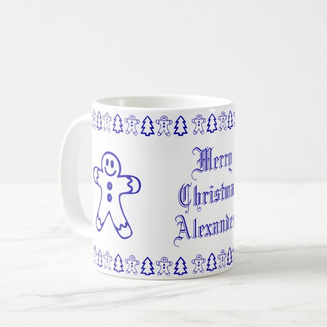 Taza De Café Árbol de navidad azul y blanco de pan de jengibre (Anverso izquierdo)