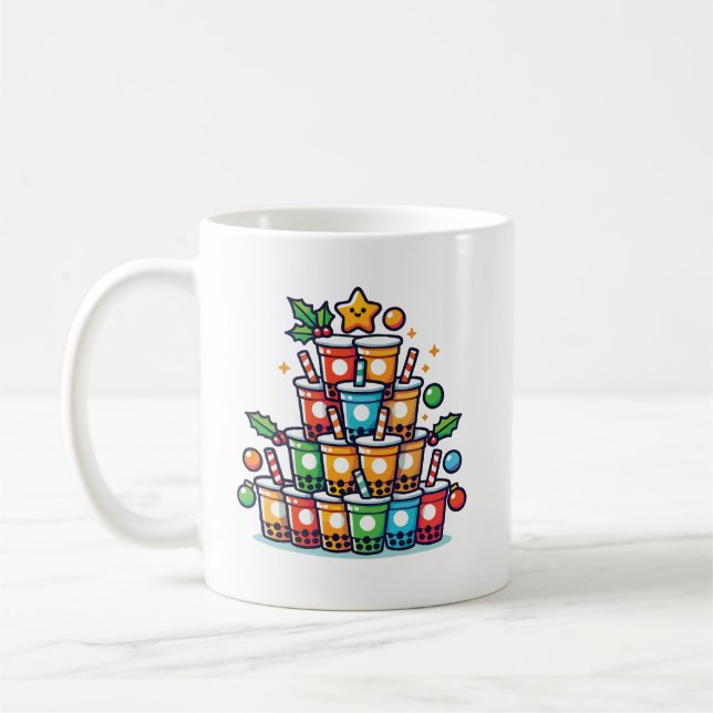 Taza De Café Árbol de Navidad Boba - Funny Bubble Tea Holiday (Izquierda)