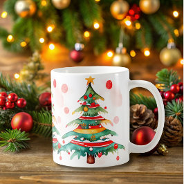 Taza De Café Árbol de Navidad caprichoso con ornamentos y punto