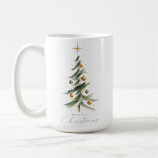 Taza De Café Árbol de Navidad con Acuarela Moderna