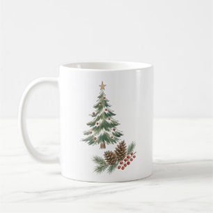Taza De Café Árbol de Navidad con Piñas y Bayas Rojas Agu