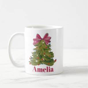 Taza De Café Árbol de Navidad Coquette con Nombre Personalizado