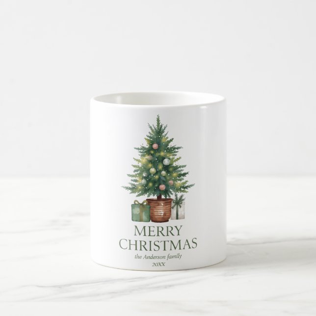 Taza De Café Árbol de navidad de acuarela rústica no foto (Centro)
