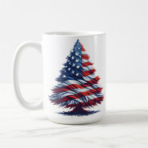 Taza De Café Árbol de navidad de bandera estadounidense arte pa