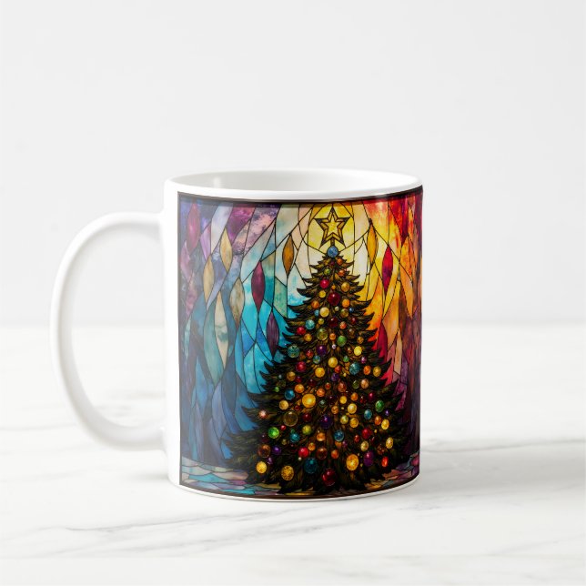 Taza De Café Árbol de Navidad de estilo vitral con estrella (Izquierda)