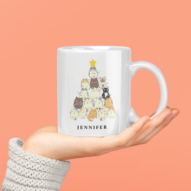 Taza De Café Árbol de Navidad de gatos pequeños personalizado (Subido por el creador)