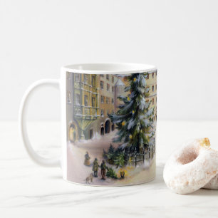 Taza De Café Árbol de Navidad de la Ciudad de Invierno Vintage