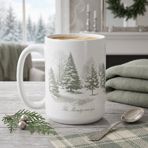 Taza De Café Árbol de Navidad de Monograma de Pino de Bosque de