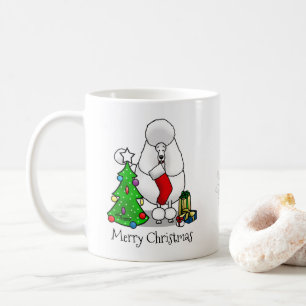 Taza De Café Árbol de navidad de moras 2 caniche (blanco)