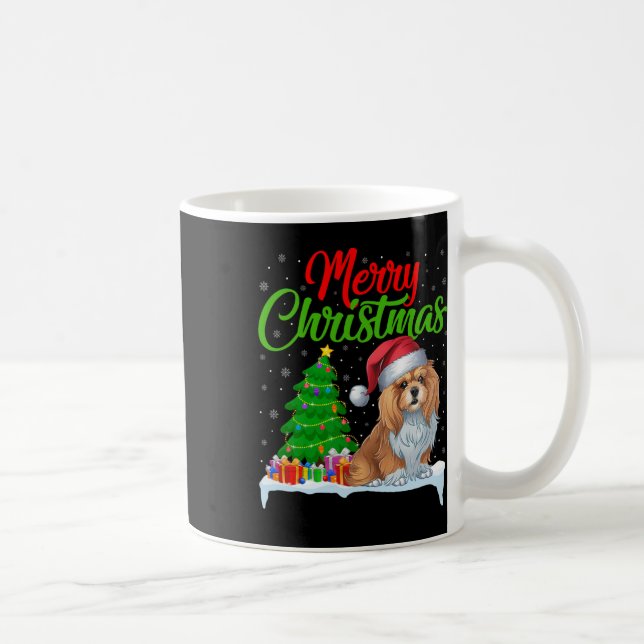 Taza De Café Árbol de Navidad de Perro Apso de Lhasa enciende d (Derecha)