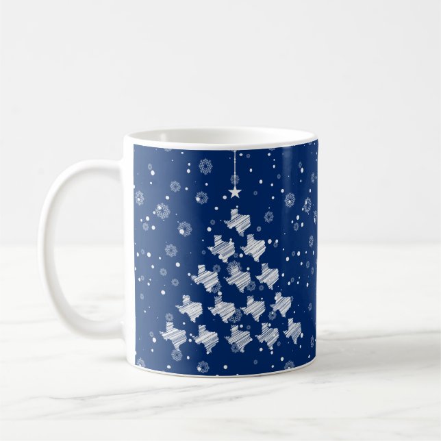 Taza De Café Árbol de Navidad de Texas resquebrajado en azul (Izquierda)