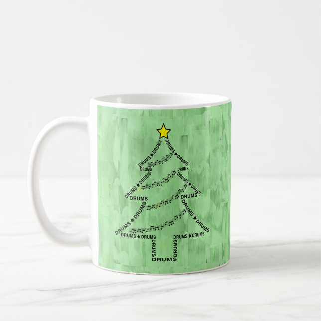 Taza De Café Árbol de Navidad de texto de tambores (Izquierda)