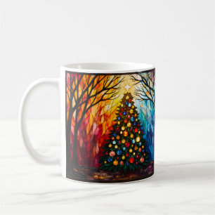 Taza De Café Árbol de Navidad de Vidrio Pintado Feliz Navidad