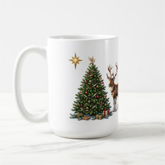 Taza De Café árbol de Navidad decorado con un reno y regalos