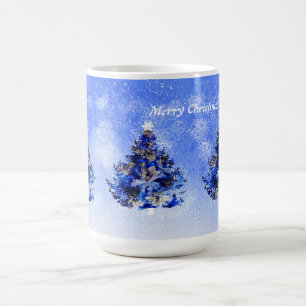 Taza De Café Árbol de Navidad decorado en azul